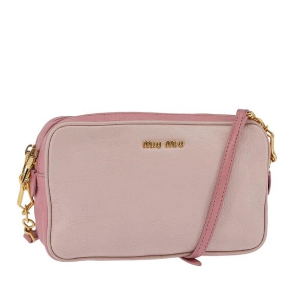 Miu Miu Handbags - Authentic Miu Miu Madras Shoulder Bag Leather Pink Gold